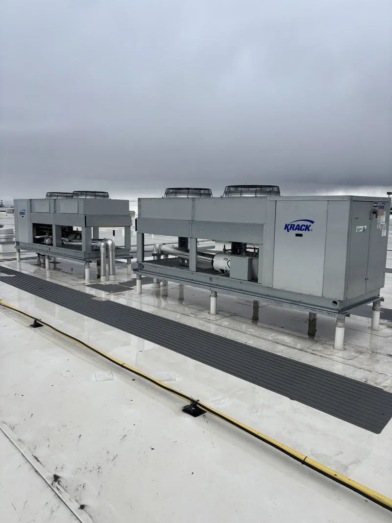 Krack parallel-rack commercial refrigeration condenser system on a rooftop